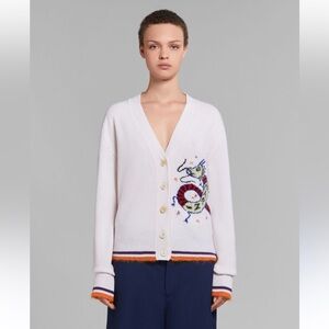 Marni  WOOL-CASHMERE BLEND CARDIGAN WITH JACQUARD DRAGON size S-M